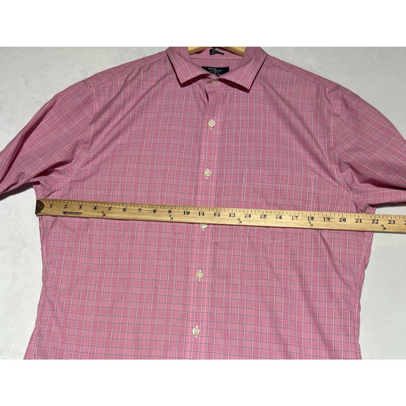 J Crew Dress Shirt Mens Large Pink Plaid Wrinkle Free 80s 2 Ply Button Up - Picture 7 of 11